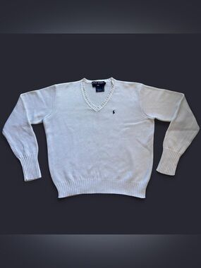 90s Polo Sport by Ralph Lauren Men’s V-Neck Sweater White Cotton